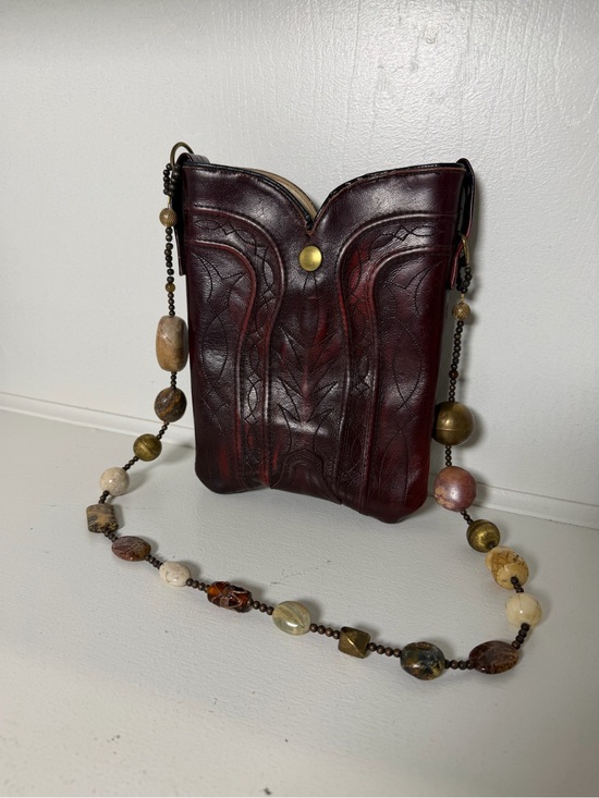dingo Handbags - Dingo Western Crossbody Bag Burgundy Leather Cowboy Boot Purse Beaded Strap